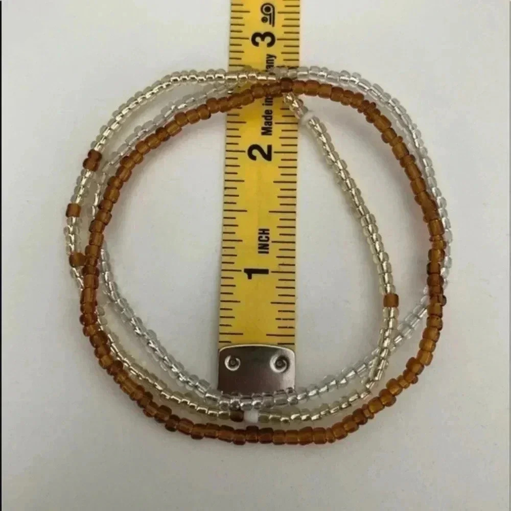 Clear, Brown, Beige Seed Bead Beaded Stretch 3 Pcs Pack Bracelets - Picture 3 of 3